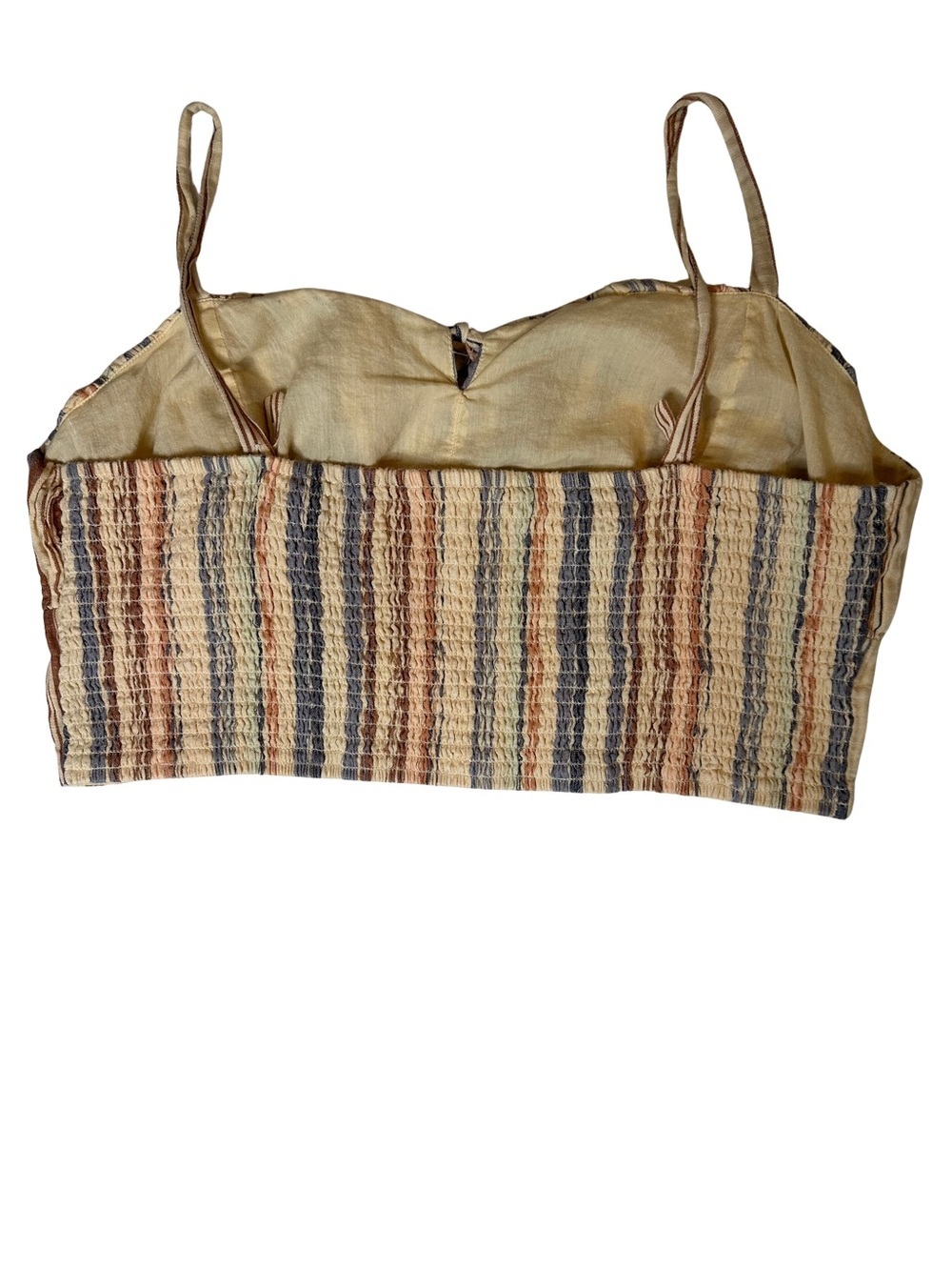 Lucky Brand Crop Top XL Striped Linen Smocked Cami Boho Festival Summer - Picture 2 of 7